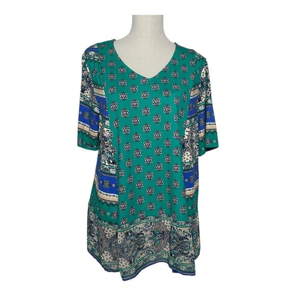 Chico's Women's Green Paisley Blouse Top Chiffon Trim Size 3/XL - Picture 1 of 7